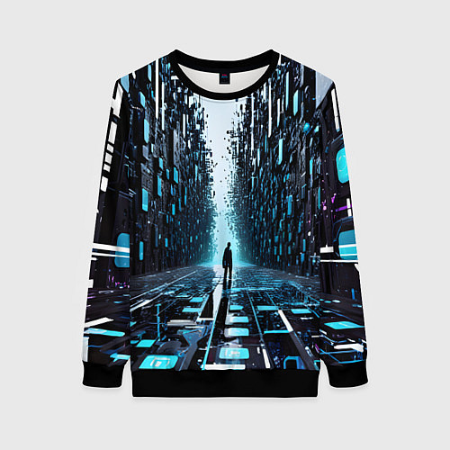Женский свитшот Человек в цифровом лесу / 3D-Черный – фото 1