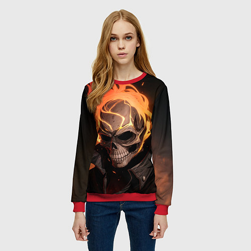 Женский свитшот Призрачный гонщик / 3D-Красный – фото 3