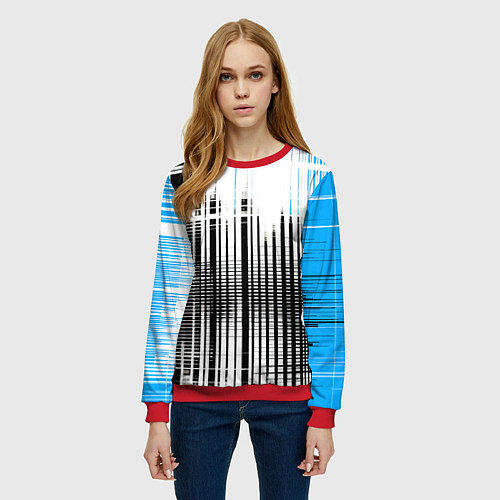 Женский свитшот Сине-чёрный гранж на белом фоне / 3D-Красный – фото 3