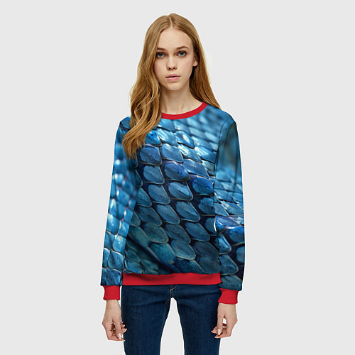 Женский свитшот Голубая кожа змеи / 3D-Красный – фото 3