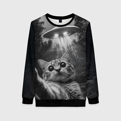 Женский свитшот Котик и НЛО / 3D-Черный – фото 1