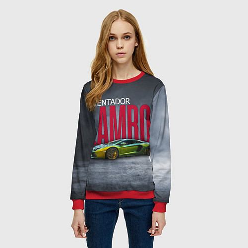 Женский свитшот Итальянский гиперкар Lambo Aventador / 3D-Красный – фото 3