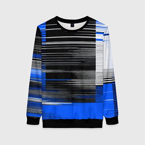 Женский свитшот Белые вертикальные полосы на чёрно-синем фоне / 3D-Черный – фото 1