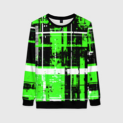 Свитшот женский Зелёно-белый гранж на чёрном фоне, цвет: 3D-черный