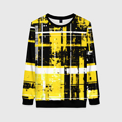 Свитшот женский Жёлто-белый гранж на чёрном фоне, цвет: 3D-черный