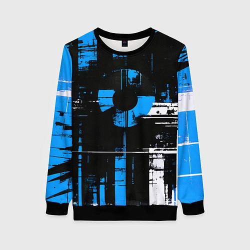 Женский свитшот Сине-белый гранж на чёрном фоне / 3D-Черный – фото 1