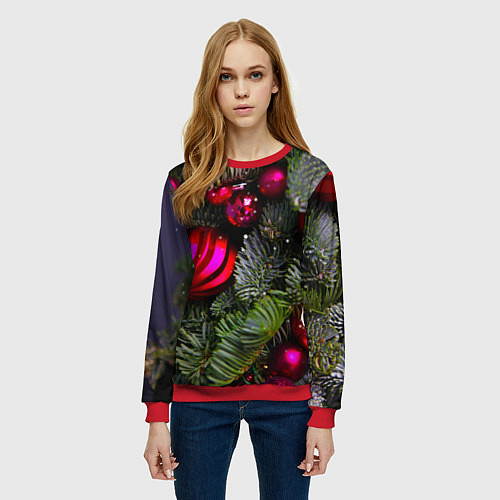 Женский свитшот Новогоднее украшение ёлки / 3D-Красный – фото 3