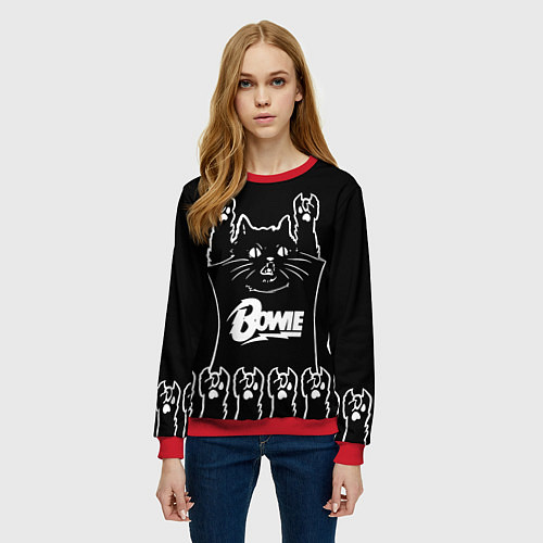 Женский свитшот David Bowie: cat rock / 3D-Красный – фото 3