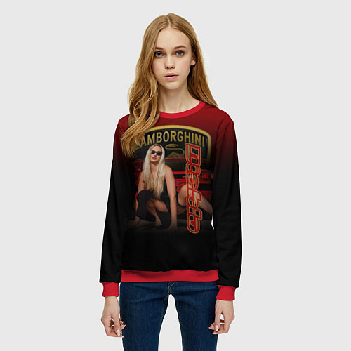 Женский свитшот Девушка и Lamborghini / 3D-Красный – фото 3