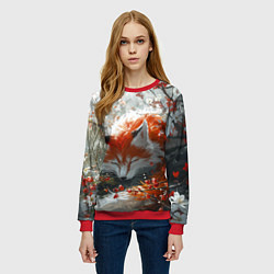 Свитшот женский Милая лисичка в лесу, цвет: 3D-красный — фото 2