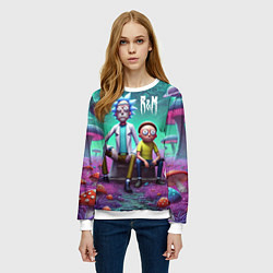 Свитшот женский Рик и Морту на сказочной грибной планете - нейроар, цвет: 3D-белый — фото 2