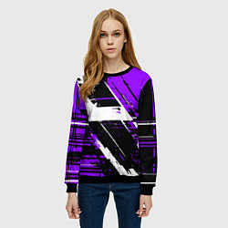 Свитшот женский Diagonal black and white stripes on a purple backg, цвет: 3D-черный — фото 2