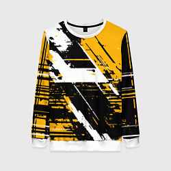 Свитшот женский Diagonal black and white stripes on a yellow backg, цвет: 3D-белый