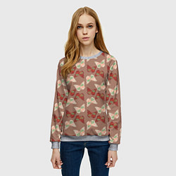 Свитшот женский Бабочки зелено-бежевые, цвет: 3D-меланж — фото 2