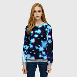 Свитшот женский Неоновые снежинки глитч, цвет: 3D-меланж — фото 2
