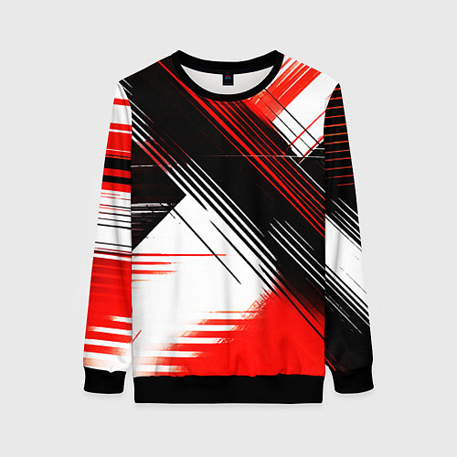 Женский свитшот Диагональные красно-чёрные линии на белом фоне / 3D-Черный – фото 1