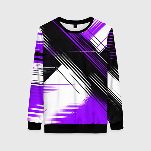 Женский свитшот Диагональные фиолетово-чёрные линии на белом фоне / 3D-Черный – фото 1