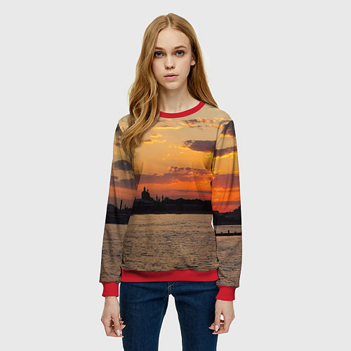 Женский свитшот Петропавловская крепость ранним утром / 3D-Красный – фото 3