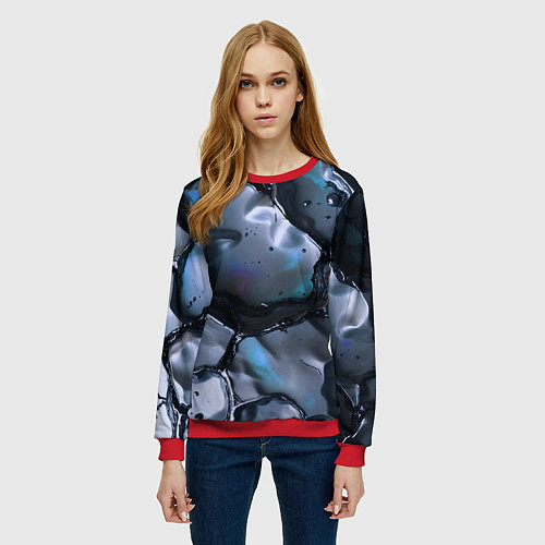Женский свитшот Жидкая субстанция серая / 3D-Красный – фото 3