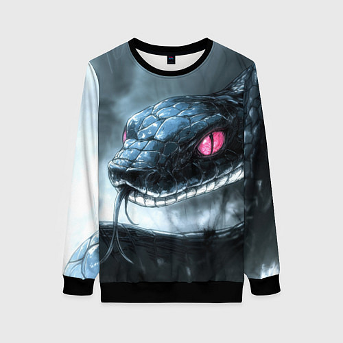 Женский свитшот Черная змея с розовыми глазами / 3D-Черный – фото 1