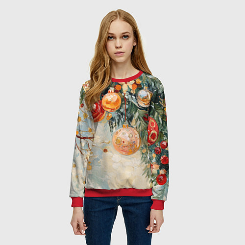 Женский свитшот Большие и маленькие новогодние шары / 3D-Красный – фото 3