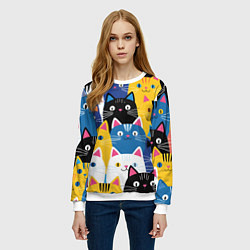 Свитшот женский Много цветных котиков, цвет: 3D-белый — фото 2