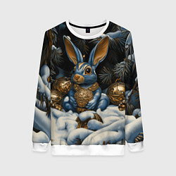 Свитшот женский Новогодний кролик под елкой, цвет: 3D-белый
