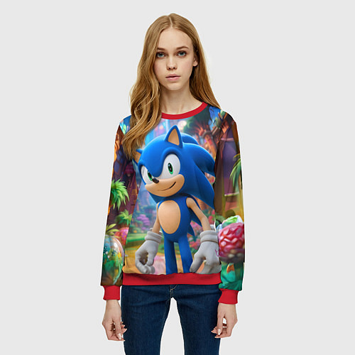 Женский свитшот Sonic красочный мир / 3D-Красный – фото 3