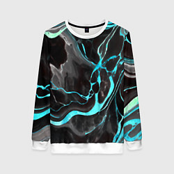 Свитшот женский Голубые флюиды на чёрном фоне, цвет: 3D-белый