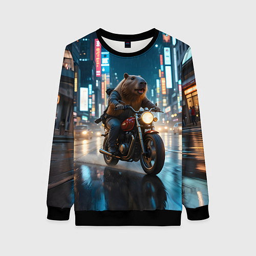 Женский свитшот Капибара байкер / 3D-Черный – фото 1