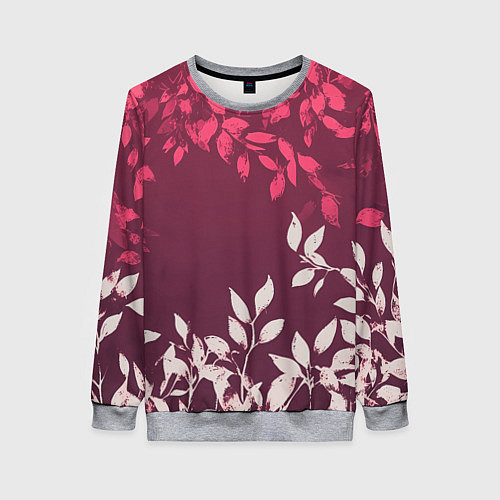 Женский свитшот Листья на бордовом фоне - нейросеть / 3D-Меланж – фото 1
