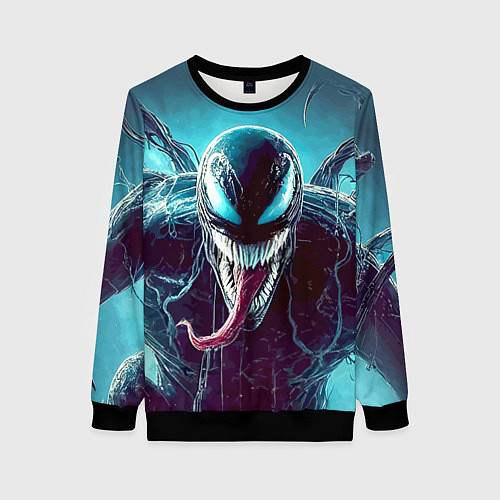 Женский свитшот Свирепый Веном - неоновое свечение / 3D-Черный – фото 1