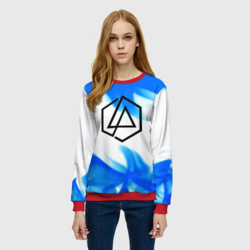 Женский свитшот Linkin park blue flame / 3D-Красный – фото 3