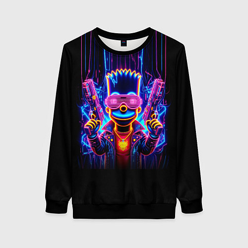 Женский свитшот Барт Симпсон с двумя пистолетами - неон / 3D-Черный – фото 1