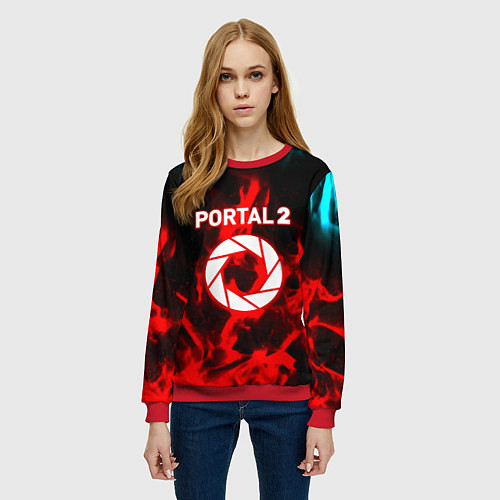 Женский свитшот Portal flame steel game / 3D-Красный – фото 3