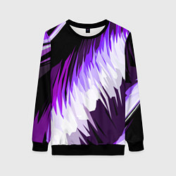 Свитшот женский Бело-фиолетовые острые полосы на чёрном фоне, цвет: 3D-черный