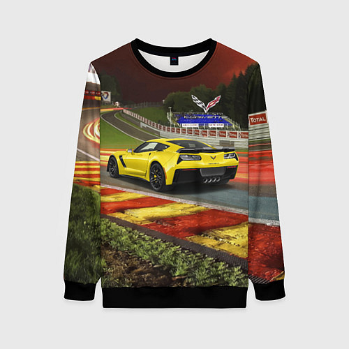Женский свитшот Chevrolet Corvette на гоночной трассе / 3D-Черный – фото 1