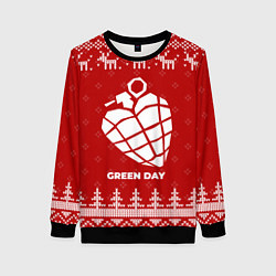 Свитшот женский Новогодний Green Day с оленями, цвет: 3D-черный