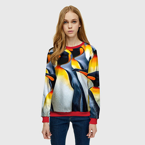 Женский свитшот Стая пингвинов / 3D-Красный – фото 3