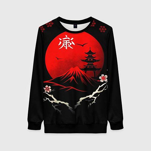 Женский свитшот Japan red black nature / 3D-Черный – фото 1