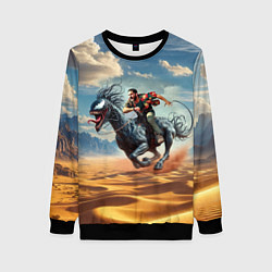 Свитшот женский Эдди скачет на симбиот- скакуне по пустыне, цвет: 3D-черный