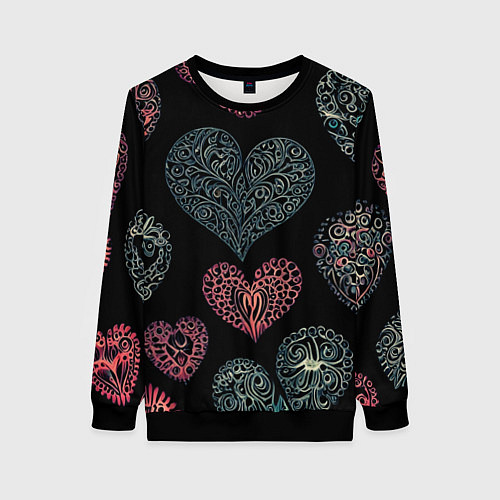 Женский свитшот Сердца в виде узоров / 3D-Черный – фото 1