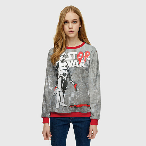 Женский свитшот Banksy - stop wars / 3D-Красный – фото 3