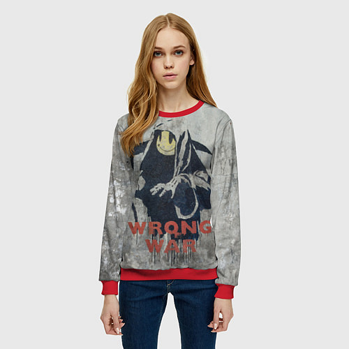 Женский свитшот Banksy - wrong war / 3D-Красный – фото 3