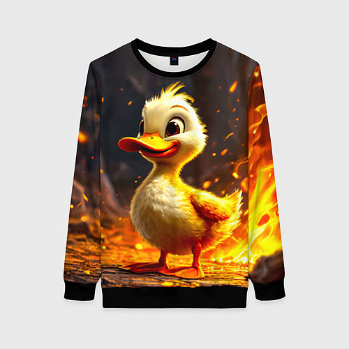 Женский свитшот Утенок в огне / 3D-Черный – фото 1