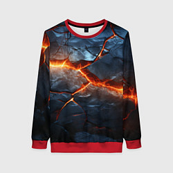 Свитшот женский Черная треснутая плита - текстура, цвет: 3D-красный