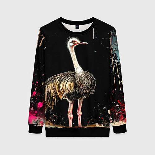 Женский свитшот Страус / 3D-Черный – фото 1