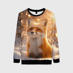 Свитшот женский Рыжая лисичка в снежном лесу, цвет: 3D-черный