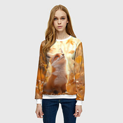 Свитшот женский Рыжая лисица в осеннем лесу, цвет: 3D-белый — фото 2