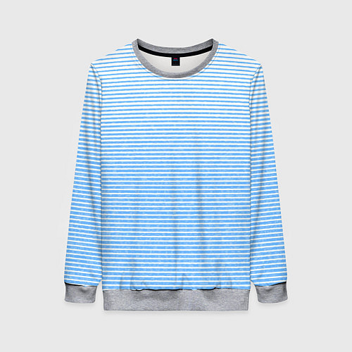 Женский свитшот Белый с голубым текстурный в полоску / 3D-Меланж – фото 1